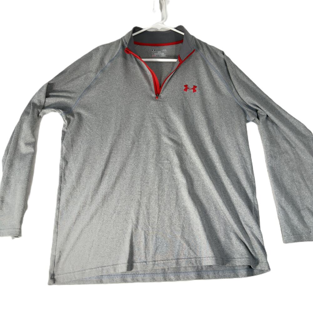 Under Armour Heat Gear 1/4 Zip Shirt Long Sleeve Grey Men L Loose Performance